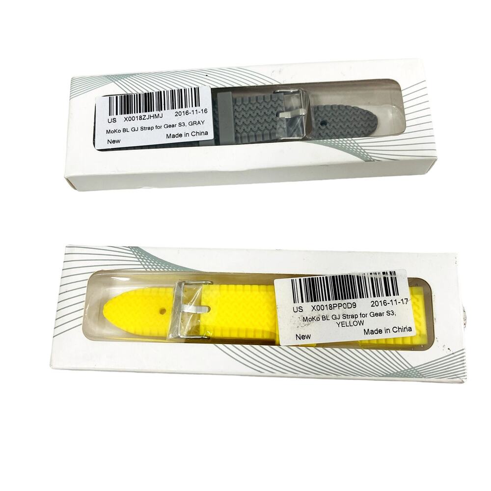 Two MOKO BL GJ Silicone Watch Strap Bands for Samsung Gear S3 Gray & Yellow  New